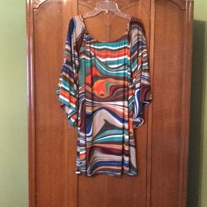 Bell sleeve dress poly blend multi-color